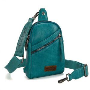 Wrangler Turquoise Sling Crossbody Vegan Leather Bag Purse NWT